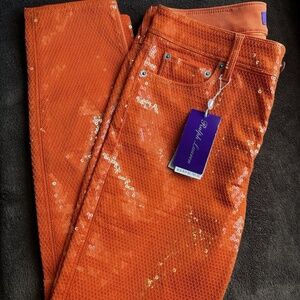 NWT Womens Ralph Lauren Purple Label Orange Sequin Pants Size 28 $2,790 MSRP